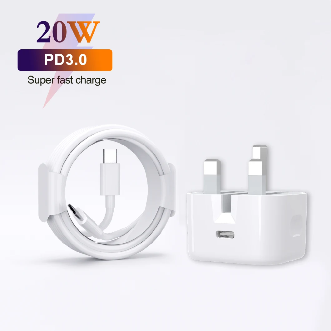 UK Plug 5W/12W/20W Charger Pd Fast Power Charging USB C Power Adapter 5V/3A 9V/2.22A for iPhone Charger