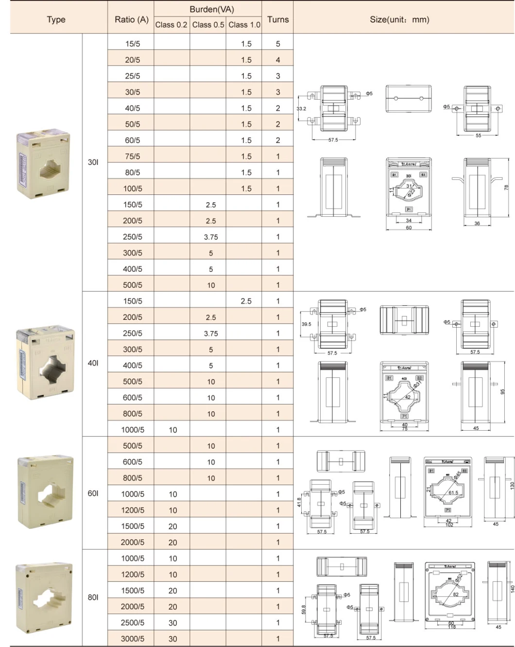 Acrel Current Transformer for Sale 5A or 1A Output ODM Accepted Akh-0.66 30I 100/5